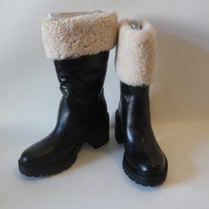 NWOB Womens Marc Fisher LTD Willoe Black Cream Leather Shearling Mid Boots 8 *